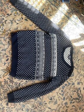 A.P.C. Navy and White Fair Isle Wool Sweater